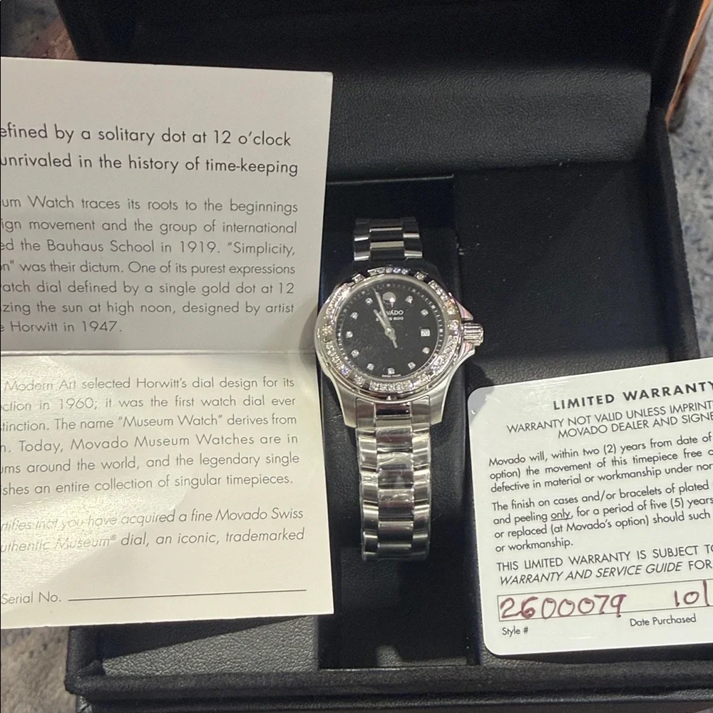 Movado Silver Bracelet Watch with Black Dial - Picture 4 of 5
